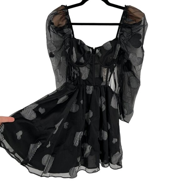 For Love and Lemons Alexandra Long Sleeve Mini Dress Black Hearts Size Small NWT - Picture 6 of 14
